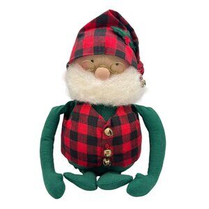 Overly Raker Bean Bag Sitting Santa Mantel Shelf Christmas Decor Red Plaid Bell